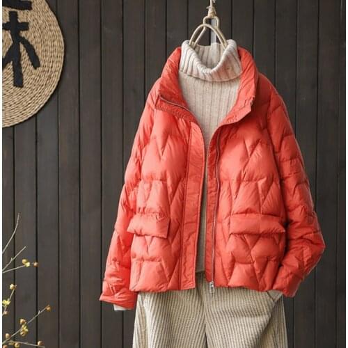 2021 Autumn Winter New Women White Duck Down Jacket Short Loose Coat Parka