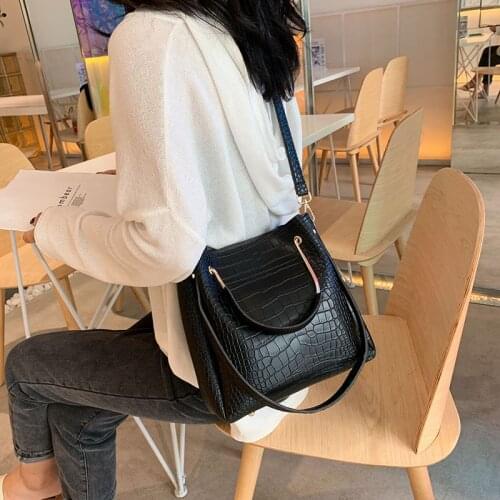 Stone Pattern PU Leather Bucket Bags For Women Small Shoulder Messenger Bag Lady Fashion Handbags Luxury Totes