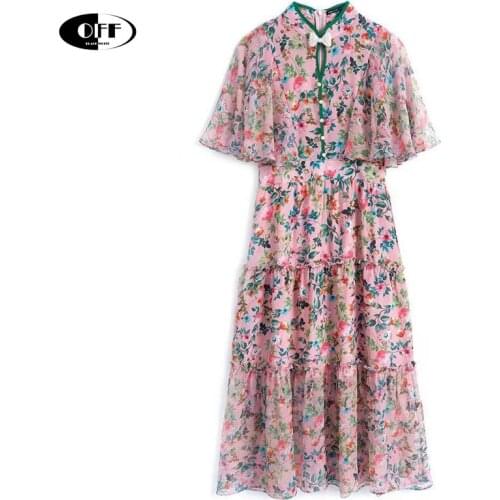 Designer Runway Vintage Midi-long Dresses For Women Flared Short Sleeves Ruffles Bow Elegant Chic Chinese Retro Party Dress Robe