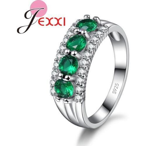 Hot Fashion Silver Band Jewelry Women 925 Sterling Silver Wedding Rings Brand Green CZ Crystal Finger Ring Engagement