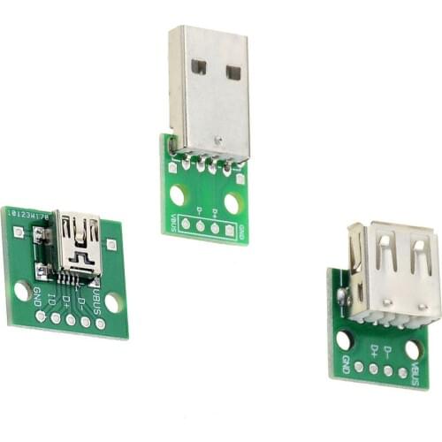 10PCS Micro Mini USB USB A Male USB 2.0 A Female USB B Connector Interface to 2.54mm DIP PCB Converter Adapter Breakout Board