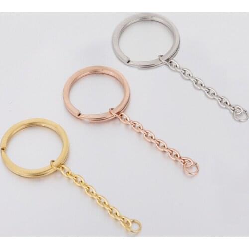 100% Stainless Steel KeyRing Keychain 30mm Metal Split Ring With Short Chain Key Ring DIY Key Chains Accessories Wholesale 20pcs