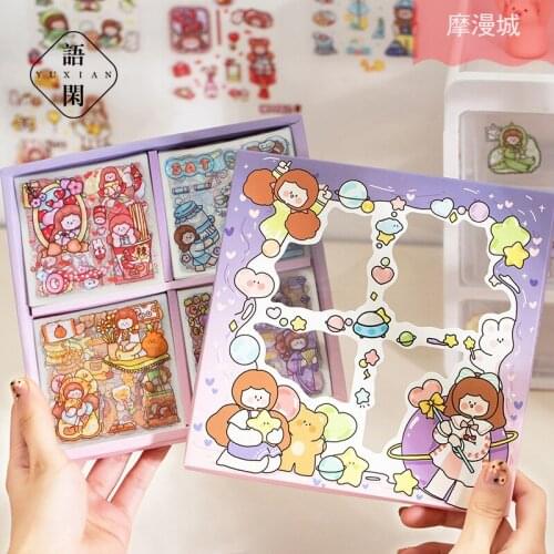 100 Sheets Cartoon Girl Life Aesthetic Stickers Hand-painted Girl Strawberry Cute Stickers Personalized Stationary Supplies