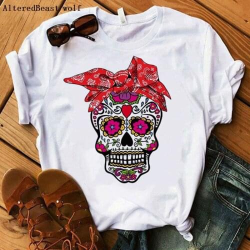 2020 Summer Women Fashion Skull T Shirt Bandana Print Mom T-shirt Print Mama Casual Funny Harajuku FemaleTee Shirt Tops Clothes