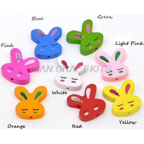 250pcs lovely Rabbit Bunny Wood wooden Beads Paiting Beads 20mm with 1.5mm hole pendants DIY for MK0232