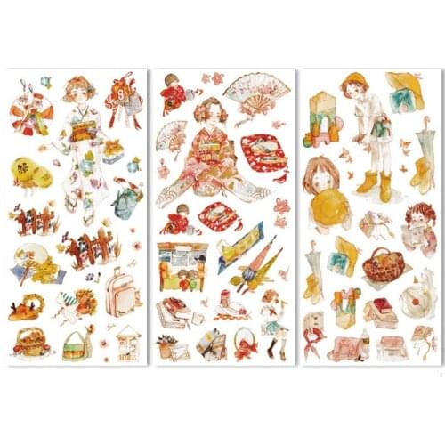 3Sheets Kawaii Tokyo Girl Decorative Stickers DIY Journal Washi Stickers Set Scrapbooking DIY Phone Stationery Supplies