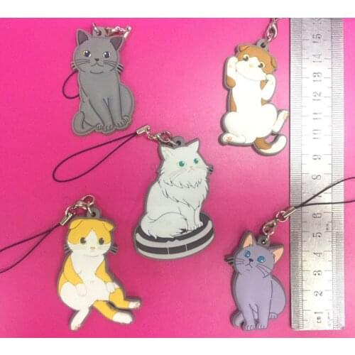 5pcs/lot Cat Original Japanese anime figure rubber Silicone sweet smell mobile phone charms keychain strap G935