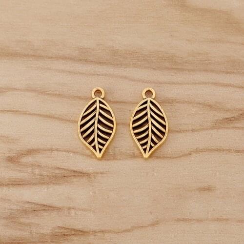 50 Pieces Antique Gold Tone Filigree Leaf Charms Pendants Beads 2 Sided for Jewelry Making Findings 20x10mm