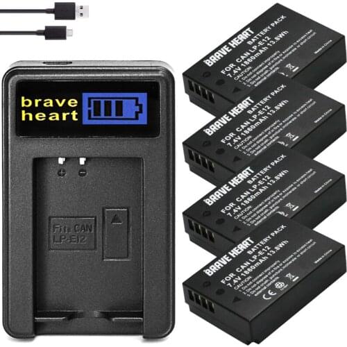 Batterie 1860mAh LP E12 LPE12 Li-ion Battery + LCD USB Charger for Canon EOS M50 EOS M100 100D Kiss X7 Rebel SL1 DSLR Camera