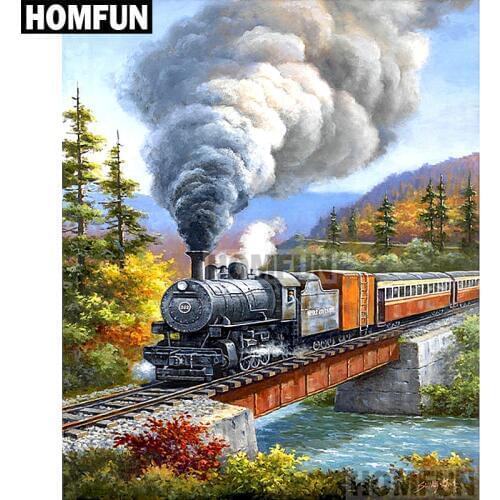 HOMFUN Full Square/Round Drill 5D DIY Diamond Painting "Train landscape" Embroidery Cross Stitch 5D Home Decor Gift A01809