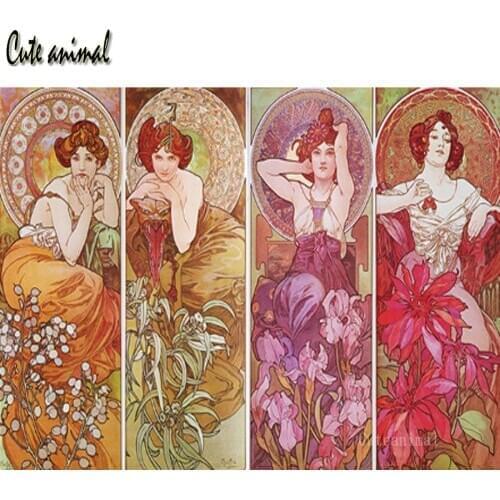 Diamond Painting 5D Cross Stitch Alphonse Mucha Retro European Beauty Diy full Square Diamond Embroidery Mosaic Needlework gift