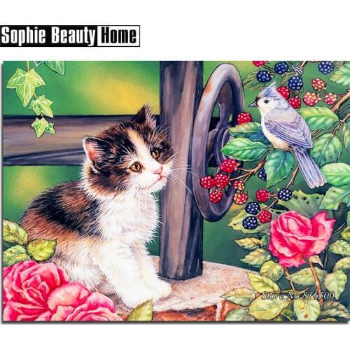 Diamond Mosaic Diamond Embroidery Cross Stitch Animal Cat Bird 5D Diamond Painting Flowers Full Rhinestones Wedding Gift 188185