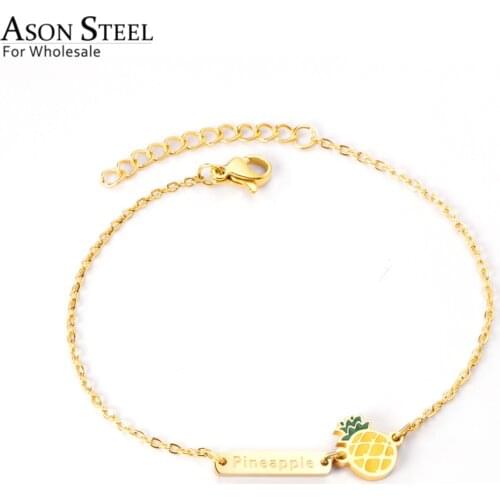 ASONSTEEL Cute Pineapple Charm Bracelet Cartoon 316L Stainless Steel Bangle for Women Fashion Jewelry Adjustable Accessories