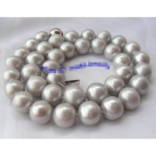 FREE SHIPPING>> stunning big 12mm round gray freshwater pearls necklace gold clasp g852 ^^^@^Noble style Natural Fine j