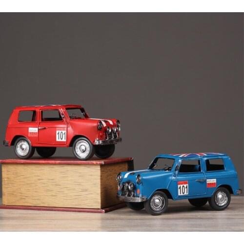 Retro British Car Model Home Decoration Iron Car Crafts Desktop Ornaments American Childrens Room Decorations Creative Gift
