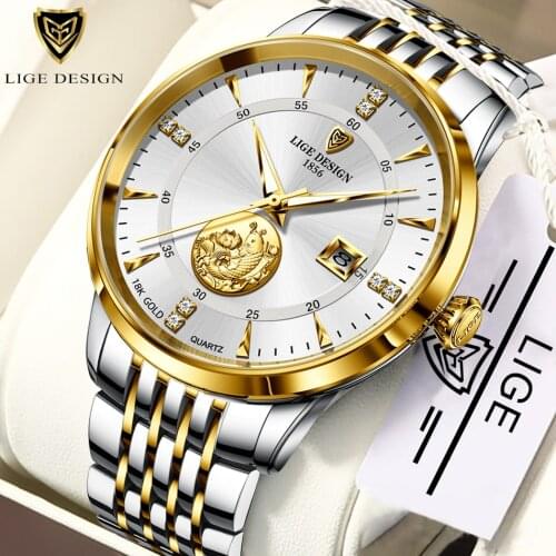 LIGE 2021 New Fashion Mens Watches with Stainless Steel Top Brand Luxury Sports Chronograph Quartz Watch Men Relogio Masculino