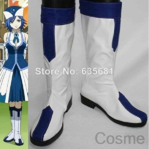 Cos Fairy Tail Juvia White High Leg Boots Cosplay Shoes White Blue