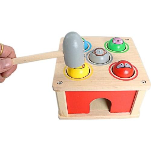 Montessori Wooden Noise Maker Knock Ball Toys Colorful Matching Tapping Piling Toy Parent-child Interactive Playing Table Game