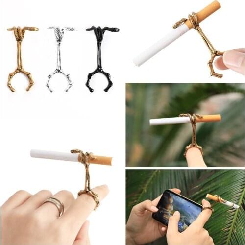Retro Cigarette Holder Smoking Finger Clip Hand Bone Ring Rack Metal Rose Smoke Carrier Holder Cigarette Accessories Smoker Gift