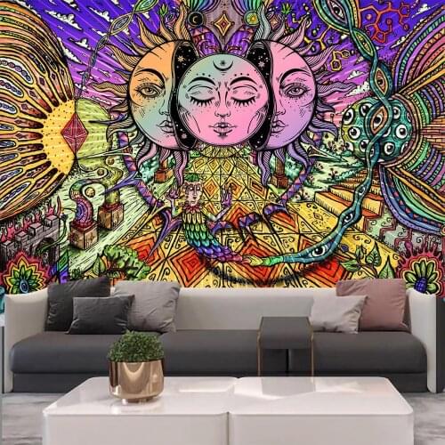 Fantasy Sun Moon Tapestry For Bedroom Psychedelic Tapestry Wall Hanging Colorful Tapestries Dorm Decor Wall Carpet Beach Towel
