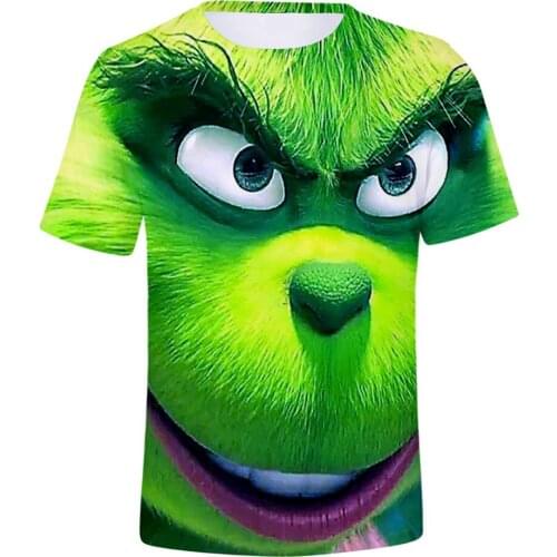 Christmas Cute Green Haired Animal 3D printed T-shirt Boys Girls Funny Cartoon T-Shirt Men Women Summer Hip Hop Short sleeve Top