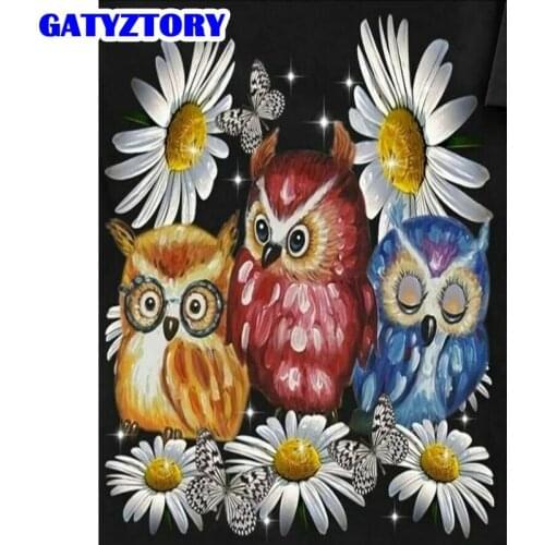 GATYZTORY Pictures By Number Owl Kits Drawing On Canvas Painting By Numbers Flowers Animal HandPainted Picture Art Gift Home Dec