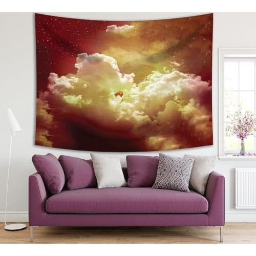 Tapestry Clouds and Stars Night Sky Cosmos Fantasy Dreamy View Cloudscape Artwork Printed Burgundy Yellow White