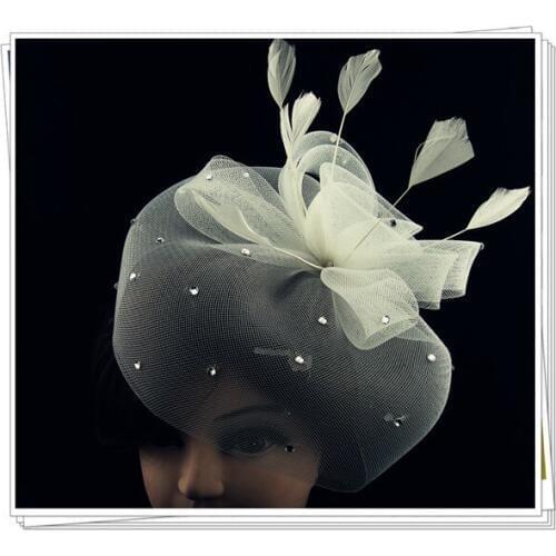 Fascinator Feaather Headwear High Quality Fasinator Hats with Diamonds Decor for Women Bridal Hair Accessories Party Hats FS39