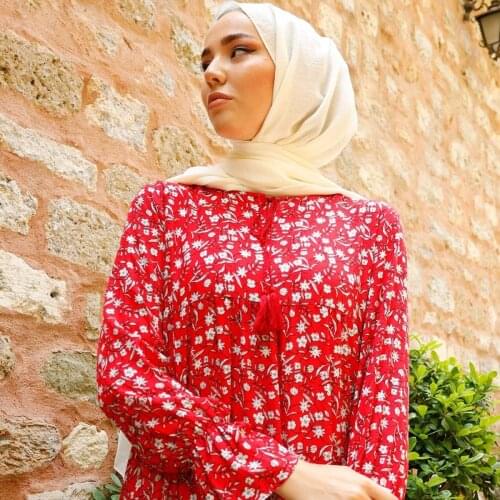 Lace-Up Crispy Pattern Dress With Pleated Sleeve Turkey Muslim Fashion Hijab Islam Clothing Dubai Istanbulstyles Istanbul 2021
