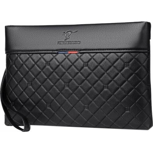 High Quality Black Plaid Envelope Bag For Men Fashion PU Leather Handbag Clutch Luxury Brand Bag Sacoche Homme Bolso Hombre