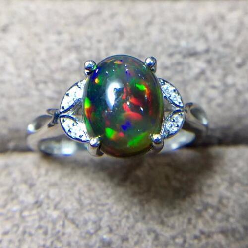 Natural Black Opal Ring, 925 Silver, 3 Carat Gem, Fire Flash