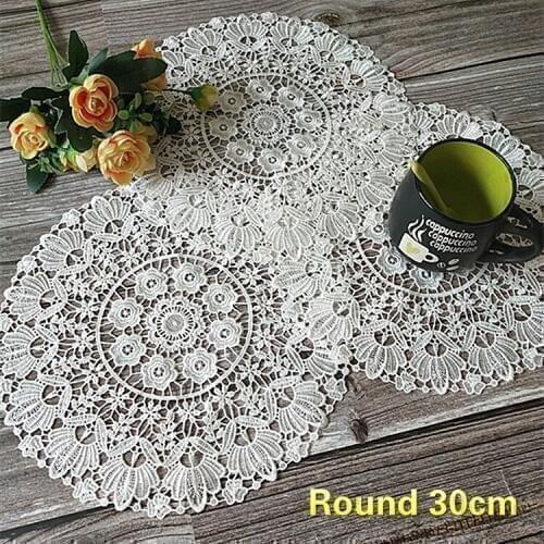 Round 30cm European Retro Hand Crochet Lace Placemat Coaster Balcony Coffee Table Mat Christmas Wedding Decoration Dust Cloth
