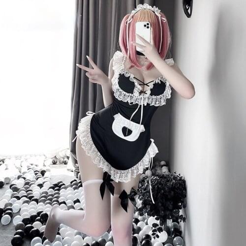 Sleeveless Halter Japanese Coffee Bar Uniform Lace Plus Size Apparel Anime Maid Cosplay Outfit for Women Kawaii Sexy Costumes