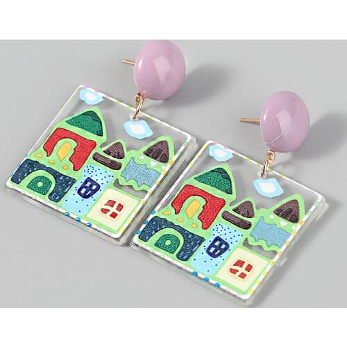 Fashion Metal Transparent Resin Color Abstract Earrings Girl Creative Popular Dangle Earrings Party Accessories