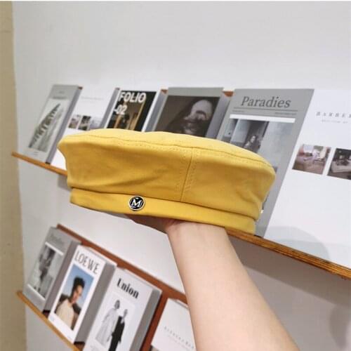 Fashion letter Black Beret Women Cotton spring summer Painter Hat Female Korean Version Japanese British Retro Cap