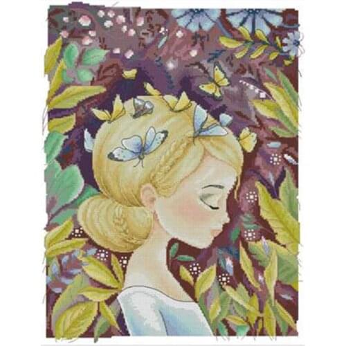 The girl under the wings of a butterfly counted 11CT 14CT 18CT DIY Cross Stitch Sets Cross-stitch Kits Embroidery Needlework