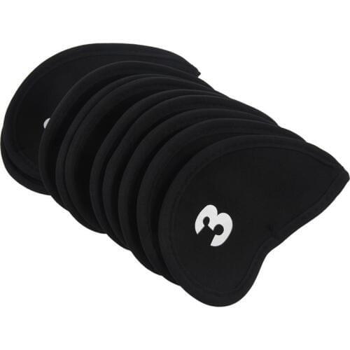 Set of 10 Golf Iron Head Cover Neoprene Club Wedge Protective Headcovers Black
