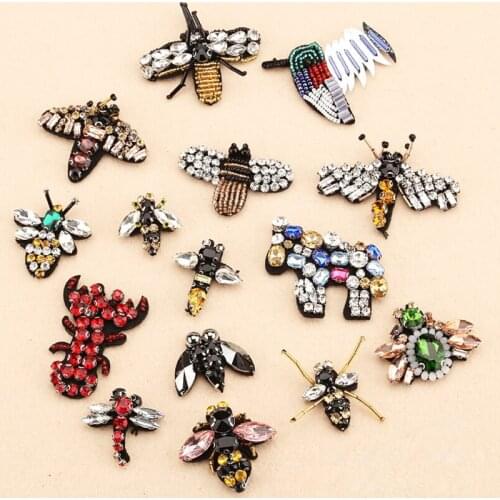 Insect Rhinestones Sew on Patches for Clothing DIY Animals Sequins Stripes Applique Clothes Stickers Beaded Bee Badges