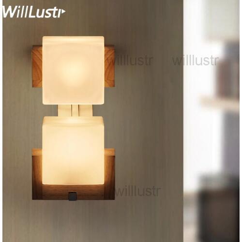 Willlustr Cubi Wall sconce cubic design Modern light hotel restaurant doorway porch vanity lighting novelty glass Lamp wood base