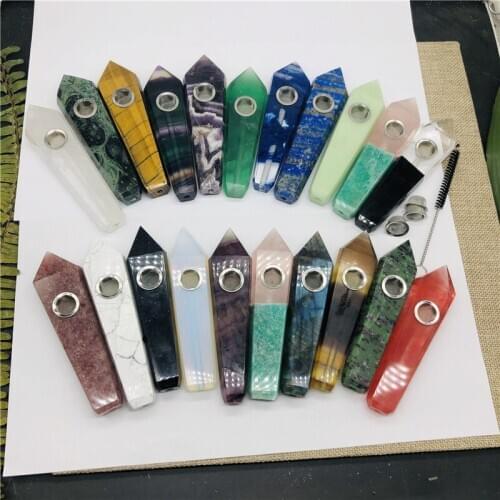 Natural Quartz Smoking Pipe Crystal Point Wand Healing Crystal gemstoneWith Metal Filter wholesale price+ 3 filter + 1pc brush