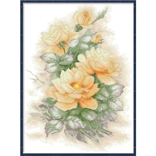 Delicate Yellow Rose Cross Stitch Pattern Kits Flower Printed Fabric Embroidery Set 11CT 14CT DIY Needlework Home Decor Painting