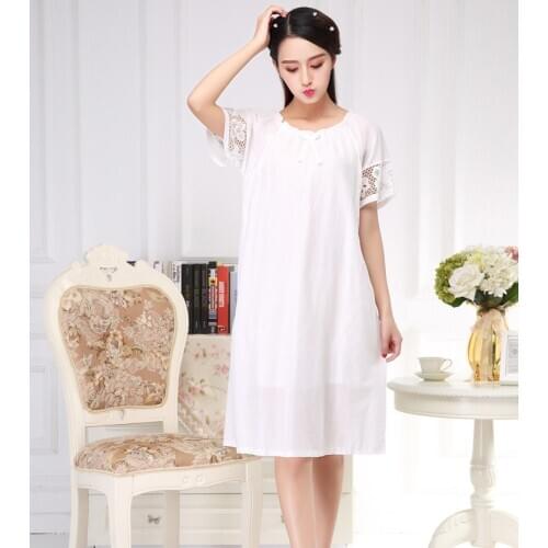 Summer Ladies Short-Sleeved Cotton White Cool Skin-Friendly Comfortable Princess Nightdress Intimate Lingerie Sleepwear Homewear