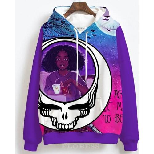 New 2022 Autumn Winter Custom Black Girl And Skull Print Halloween Day Hoodies