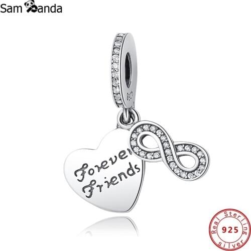 2020 100% Original 925 Sterling Silver CZ Charms Forever Friends Geometry Pendant Fit Original Bracelets DIY Women Jewelry