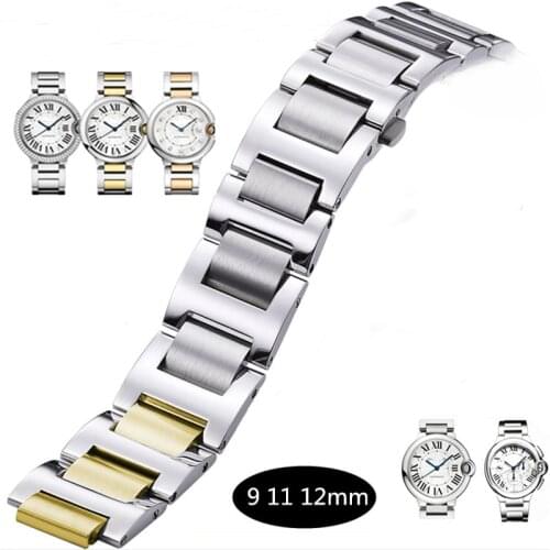 Band for Cartier Blue Balloon Strap Stainless Steel Solid Watch with Raised Bracelet Watch Accessories Replace Strap 9/11/12mm