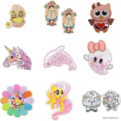 Sun Flower Sheep Animal Quicksand Acrylic Planar Resin DIY Sew For Bow-knot Jewelry Accessories Sequin Shakers,1Yc19096