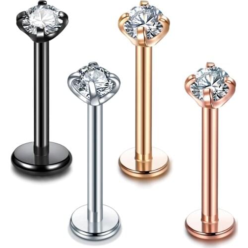 1Pc Surgical Steel Zircon Gem Labret Piercing Lip Ear Stud Internally Threaded Cartilage Tragus Helix Earrings Body Jewelry
