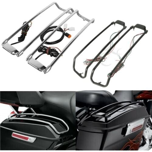 Motorcycle Saddlebags Lid Rack Top Rail Guard W/ Light For Harley Touring Road King Electra Street Glide FLHT FLHX 1994-2013 12
