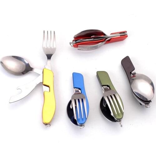 New Arrivals Folding Portable Stainless Steel Cutlery Knife Fork Spoon Outdoor Sports Camping Picnic Traveling Tableware
