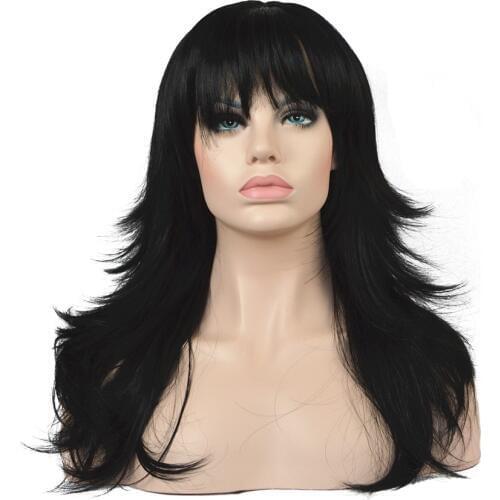 StrongBeauty Wig Natural Layered Long Straight Hair Synthetic Hair Brown/Black wigs for black women